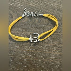 MUSTARD YELLOW ANCHOR SILVER AND FLAT LEATHER BRACELET